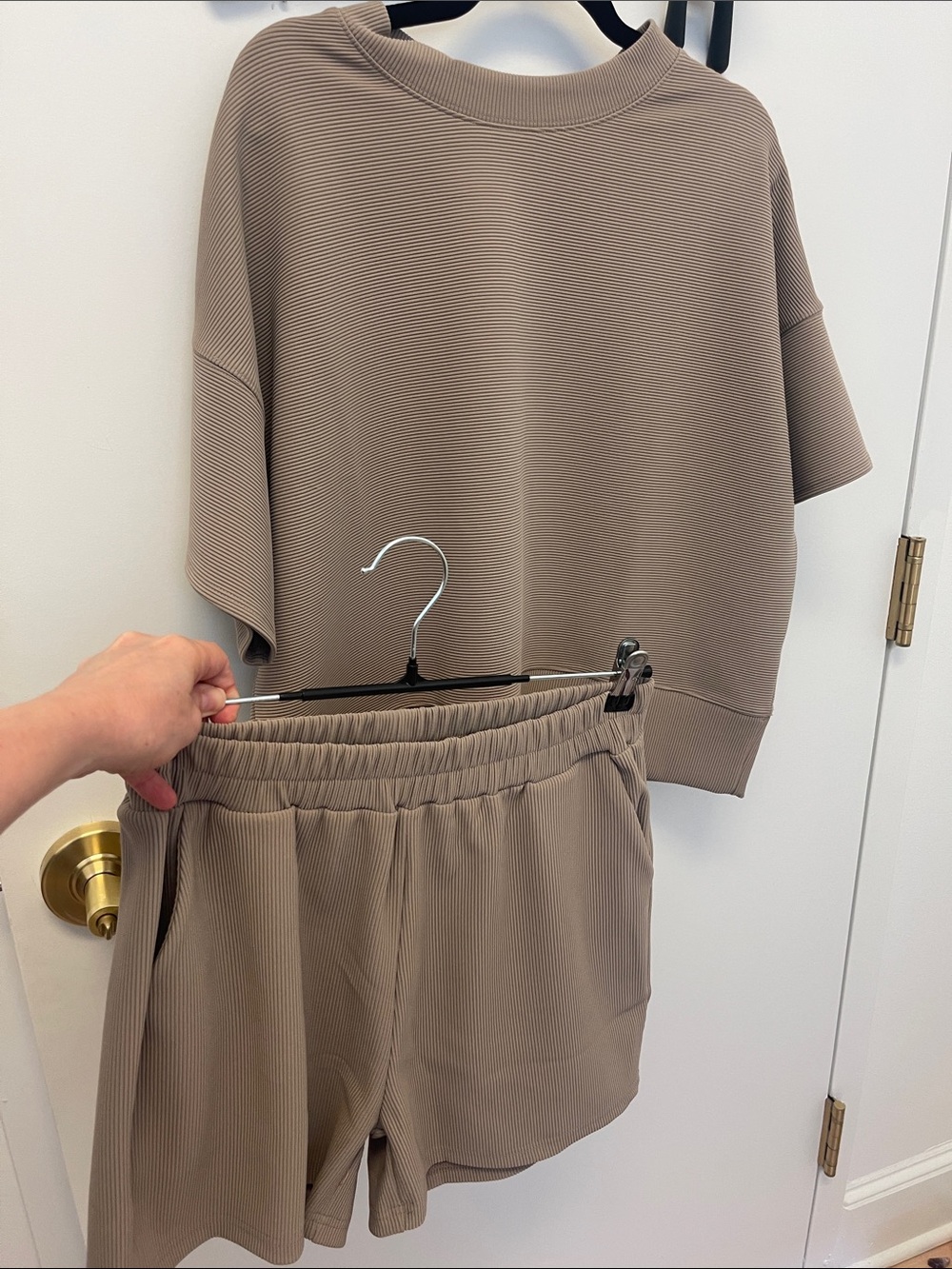 Neutral Taupe Ribbed Short Set - Top & Shorts Medium